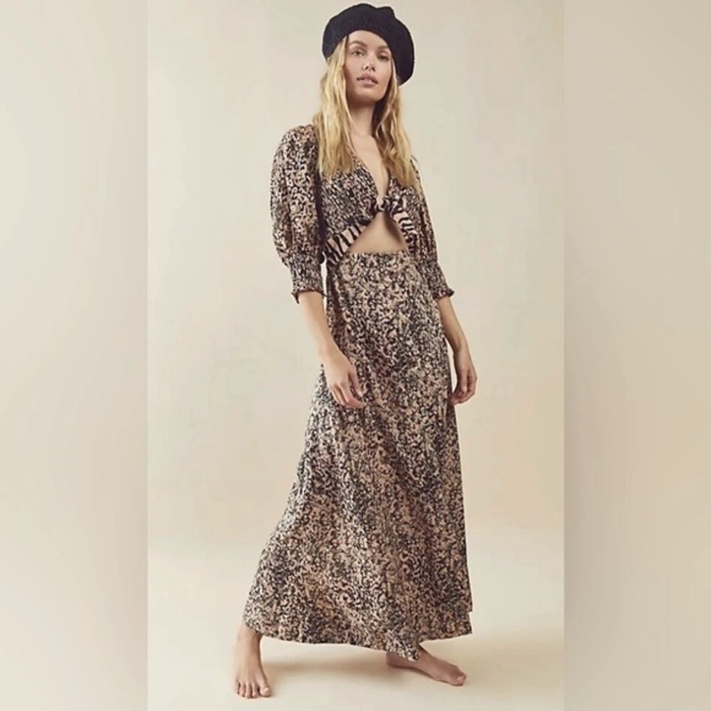 Free People String Of Hearts Maxi Dress In Animal-Print/Neutral Combo, Xl